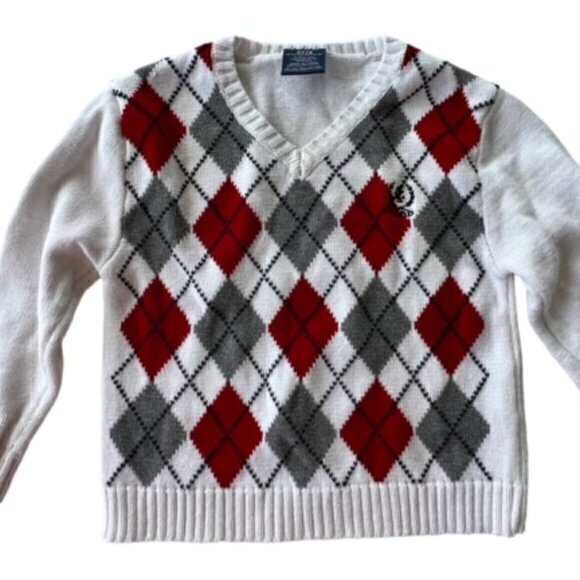 BUNDLE 3 FOR $18- IZOD Long Sleeve Argyle Sweater White Red Pullover‎ Preppy 3T - Picture 1 of 9